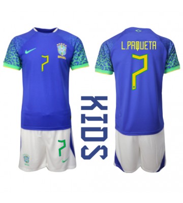 Brasil Lucas Paqueta #7 Bortedraktsett Barn VM 2022 Kortermet (+ Korte bukser)